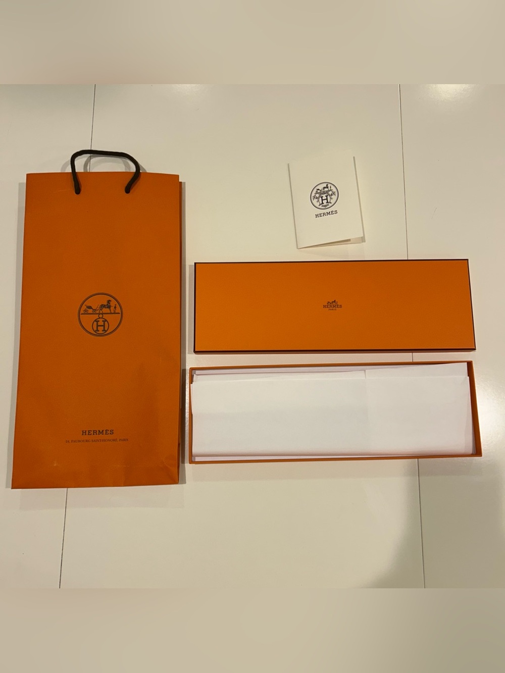 HERMÈS Empty Tie Box Shopping Bag Receipt Case Orange Gift Packaging